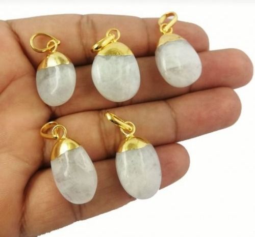 Rainbow Moonstone Smooth Tumble Gold Electroplated Charms Pendant