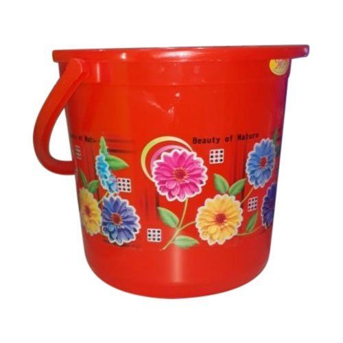 Red Plastic Floral Printed Bucket