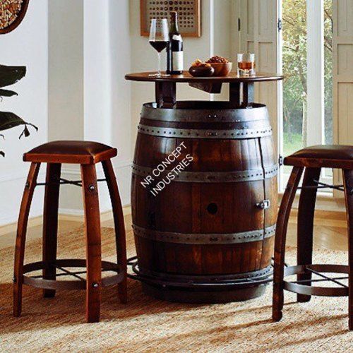 Wood Vintage Wooden Barrel Bistro Table And Bar Stool