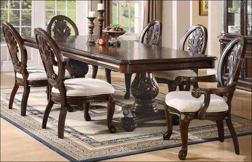 Antique Wooden Dining Table Set - 6 Chairs & 1 Table, Indoor Furniture for Home and Restaurant