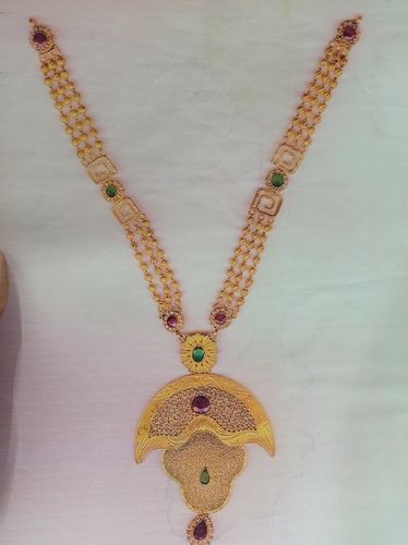 Handmade Gold Antique Neckless with Chekar and Nakshi Work