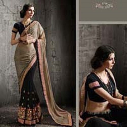 Bedazzling Brown Georgette On Fancy Net Designer Saree