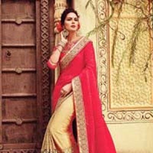 Magnetic Red Georgettes On Net Saree