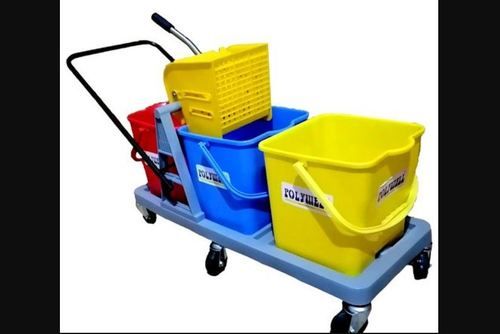 Portable Three Bucket Wringer Trolley