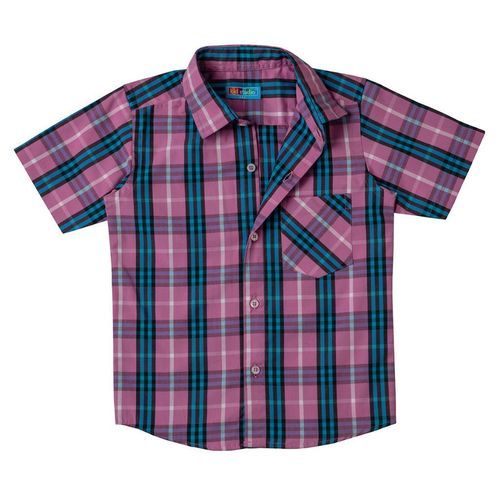 Pink Half Sleeve Check Shirt For Boys