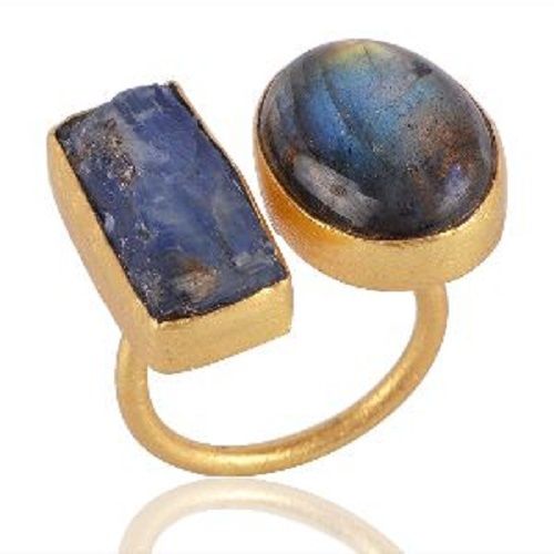 Kyanite And Labradorite Gemstone Adjustable Brass Ring Gender: Women