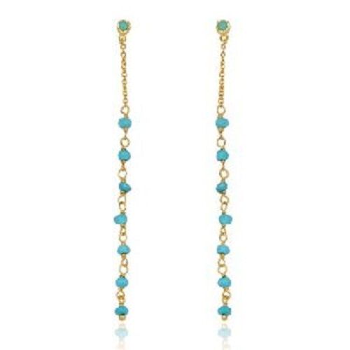 Turquoise Gemstone Beaded Silver Earring with Gold