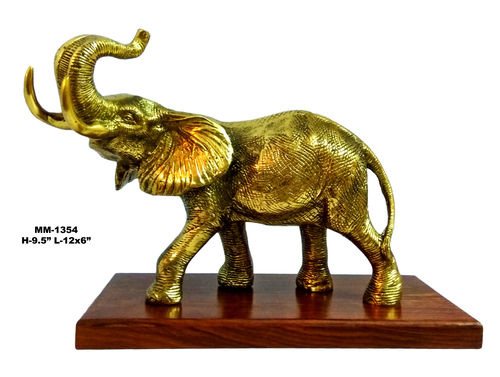 Brass Antique Finishing Elephant Statue With Wooden Base