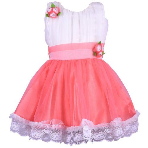 All Pink And White Color Kids Frocks