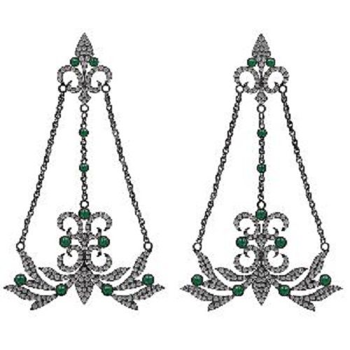 Sterling Silver Emerald Link Chain Earring Gender: Women