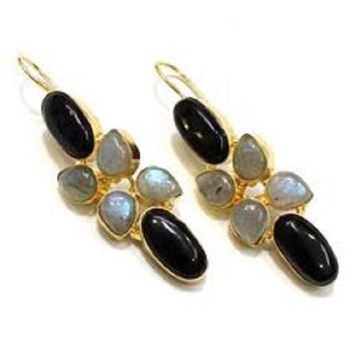 Black Onyx Labradorite Pear Shape Handmade Earring