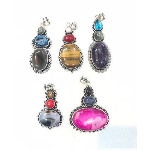 Round Multicolor Brass Stone Pendant