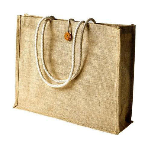 Button Closure Jute Carry Bag