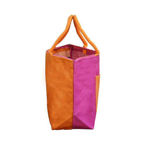  पिंक (गुलाबी) और नारंगी रंग का जूट कैरी बैग