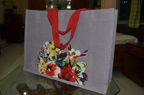 Brown Printed Jute Shopping Bag