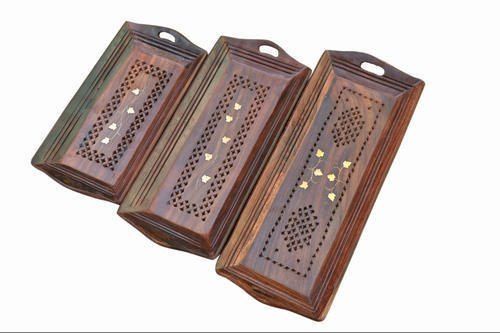 Eco Friendly Brown Wooden Serving Tray Set