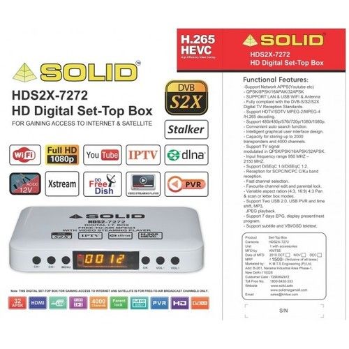 Solid Hds2X-7272 Hd Digital Set-Top Box Application: Tv