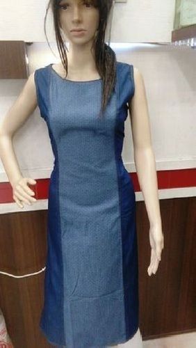 Blue Plain Sleeveless Denim Kurti