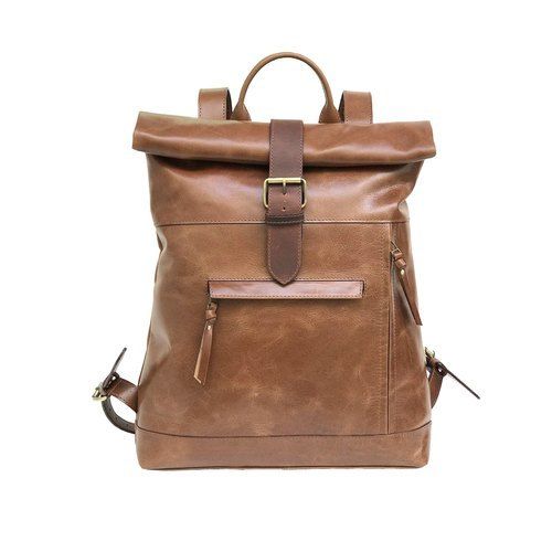 Brown Genuine Leather Roll Top Backpack