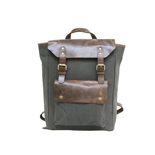 Grey Glossy Leather Backpack Gender: Women