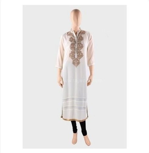 White Ladies Chiffon Straight Kurti