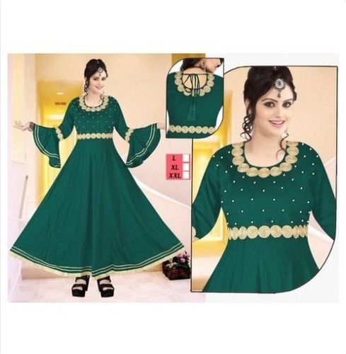 Green Ladies Embroidered Long Kurti