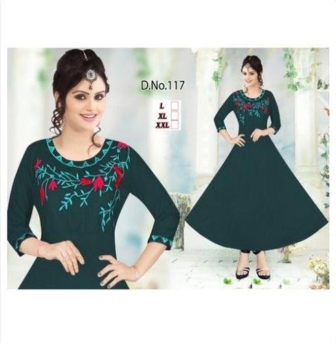 Breathable Ladies Fancy Long Embroidered Kurti