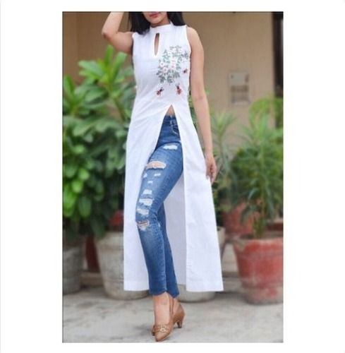 Washable Ladies White Straight Kurti