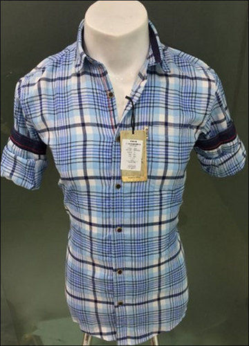 White Men Party Wear Cotton Checks Shirt