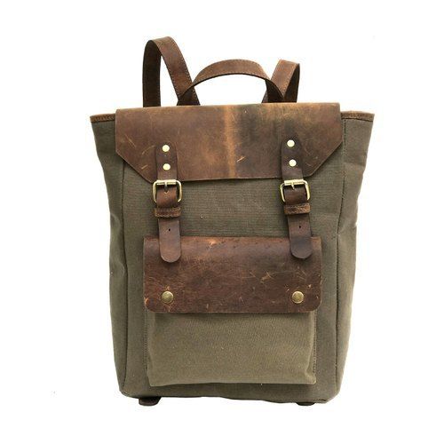 Green Waxed Canvas Leather Backpack