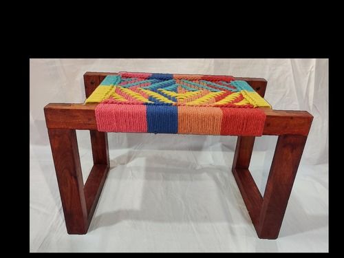 Wooden Stool With Woven Cotton Rope