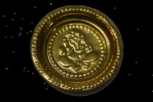 Ganesha Design Brass Round Plate