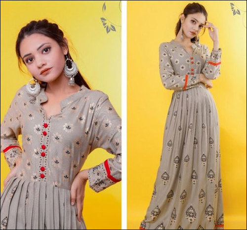 मल्टीकलर लेडीज़ प्रिंटेड एंकल लेंथ कुर्ती