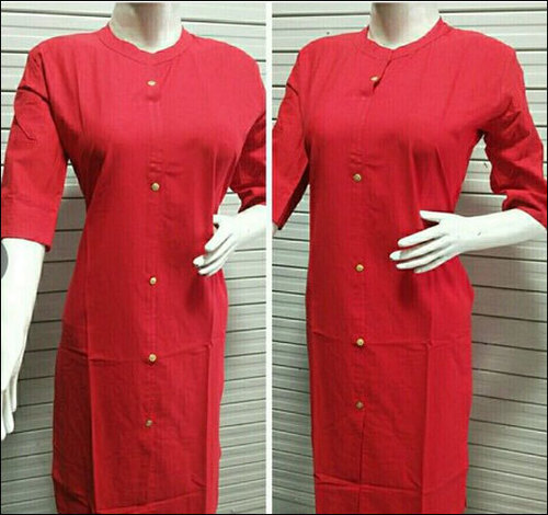 Multicolor Ladies Red Plain Cotton Kurti