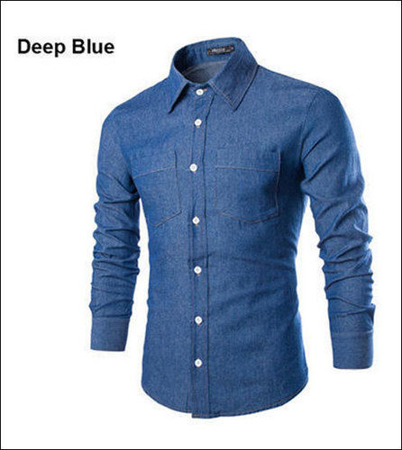  पुरुषों की कॉटन डेनिम ब्लू शर्ट