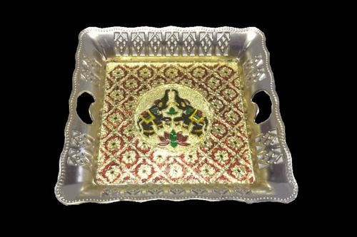 Square Gold Meenakari Gift Tray