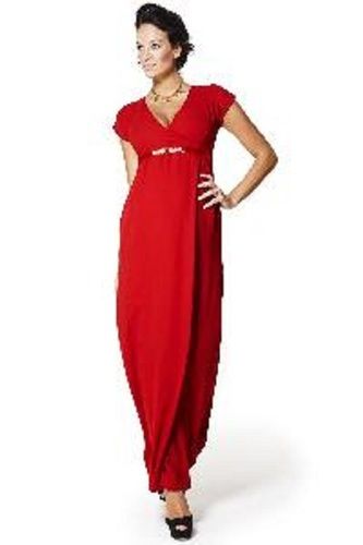 Quick Dry Ladies Red Maxi Dress With A Sleek Belt