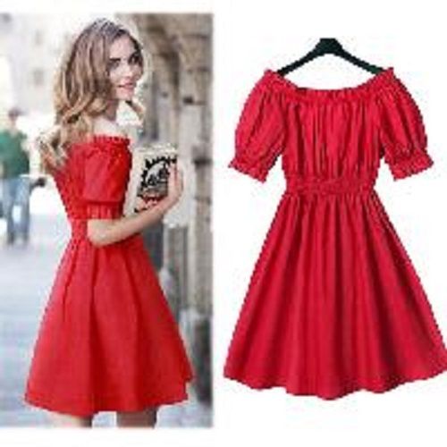 Breathable Red Short Sleeve Ladies Dress