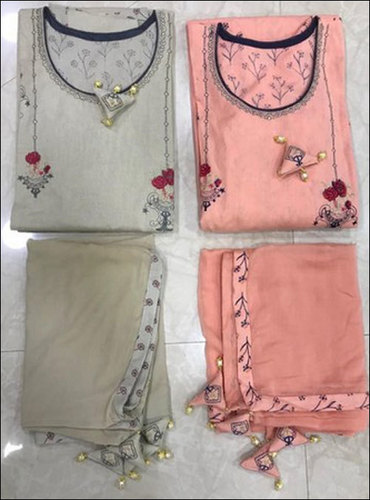 Stylish Rose Motifs Umbrella Gher Handpainted Silk Suit Set