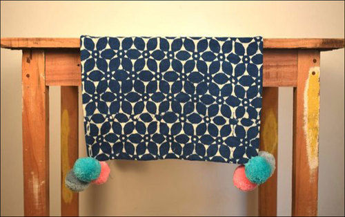 Printed Geometric Floral Indigo Table Runner