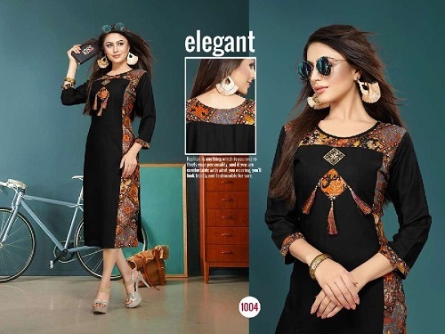 Smooth Texture Printed Kurti - Cotton Blend, Sizes S & L, Various Colors | Easy To Wash, Skin Friendly, Eye-Catching Look, Quick Dry, 3-4th Sleeves