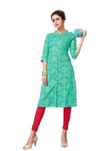 Various Colors Are Available Women Green Cotton Kurti