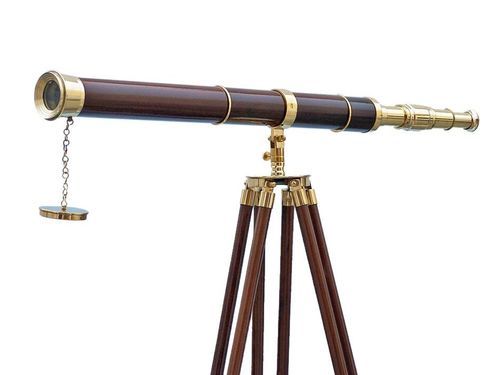 Admirals Floor Standing Brass With Wood Telescope