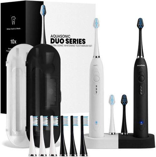 Aquasonic Duo Dual Handle Ultra Whitening Wireless Charging Electric Toothbrushes Energy Source: Battery