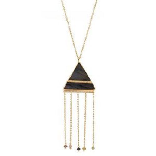 Various Colors Are Available Gold Plated Necklace With Triangle And Little Zircon Stones