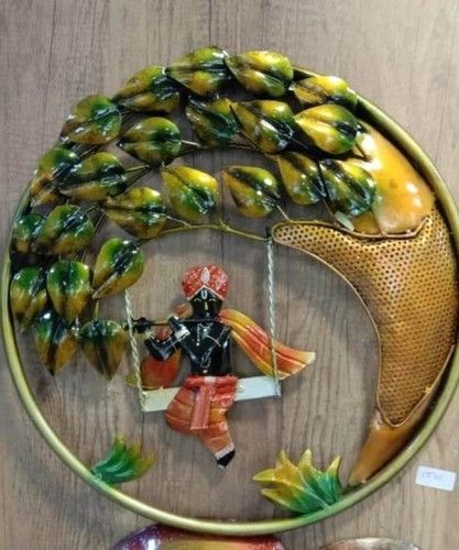 Lord Krishna Seated On A Swing Handcrafted Iron Wall Hanging Decorative Showpiece