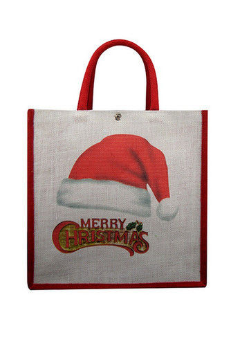 Multicolor Merry Christmas Jute Lunch Bag