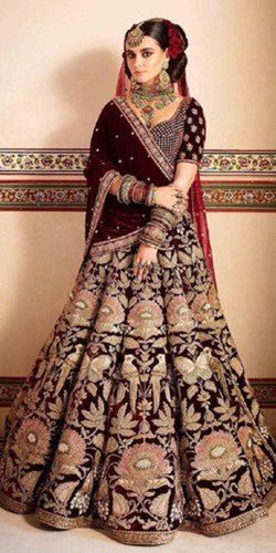 Pleasing Maroon Embroidered And Diamond Work Designer Lehenga Choli