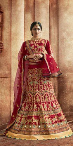 Women Oracle Semi-Stitched Wedding Wear Green Bollywood Lehenga