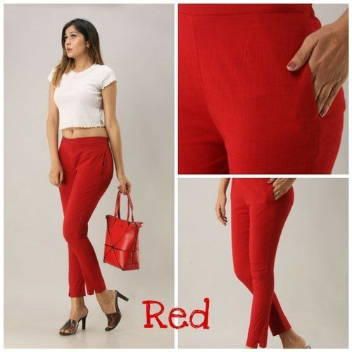 Buy SAJKE Cotton Flex Stretchable Slim Fit Red Straight Casual Cigarette Pants  Trouser for GirlsLadiesWomenRed at Amazonin